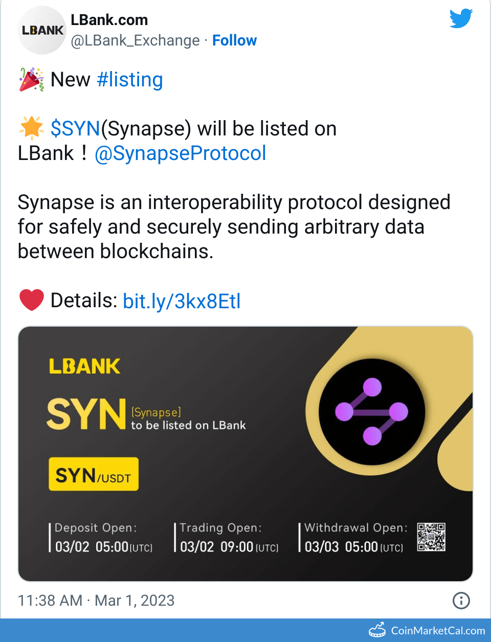 SYN Synapse Price Today, Live Coin Chart & USD/USDT Rates | DropsTab