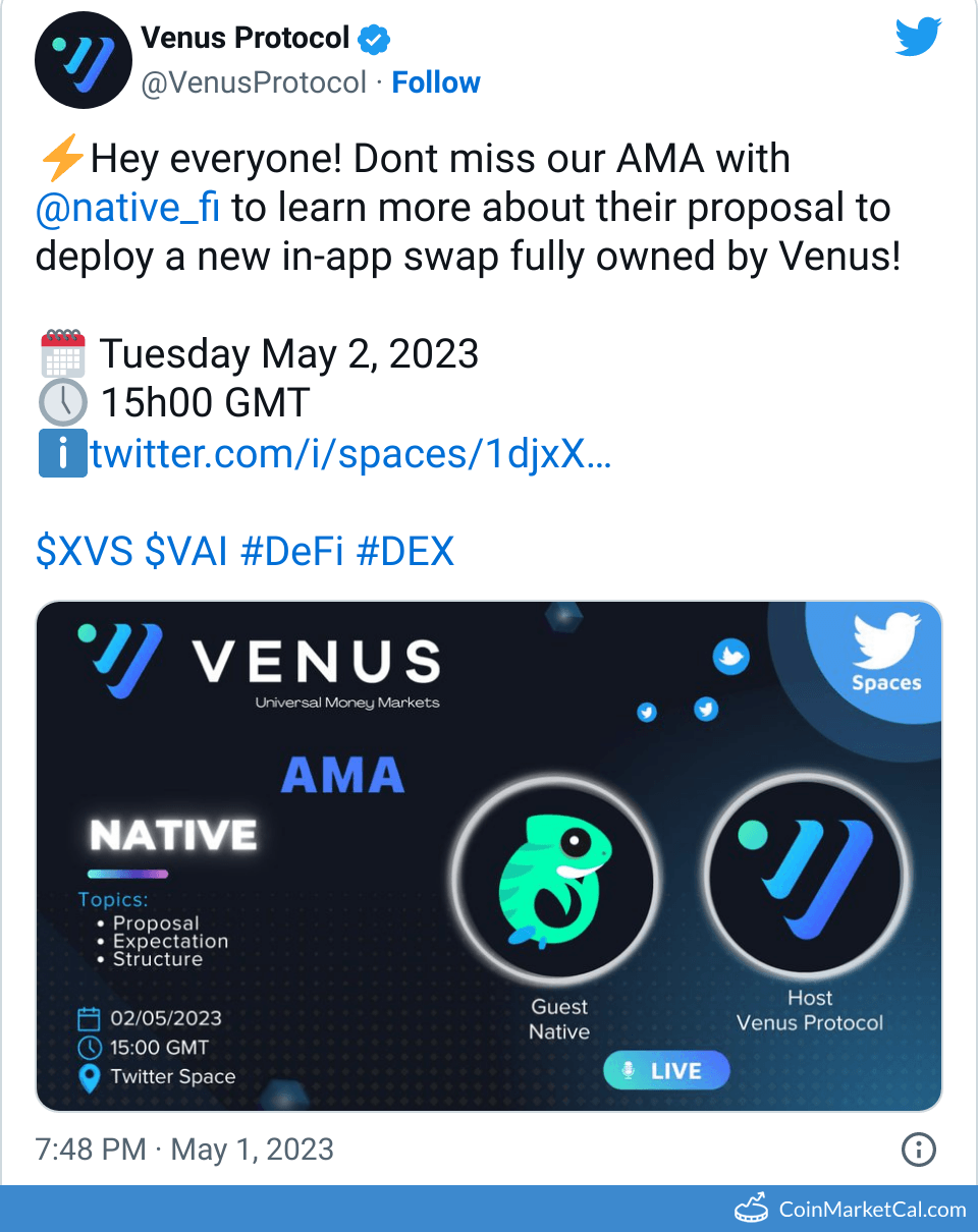 XVS Venus Price Today, Live Coin Chart & USD/USDT Rates | DropsTab