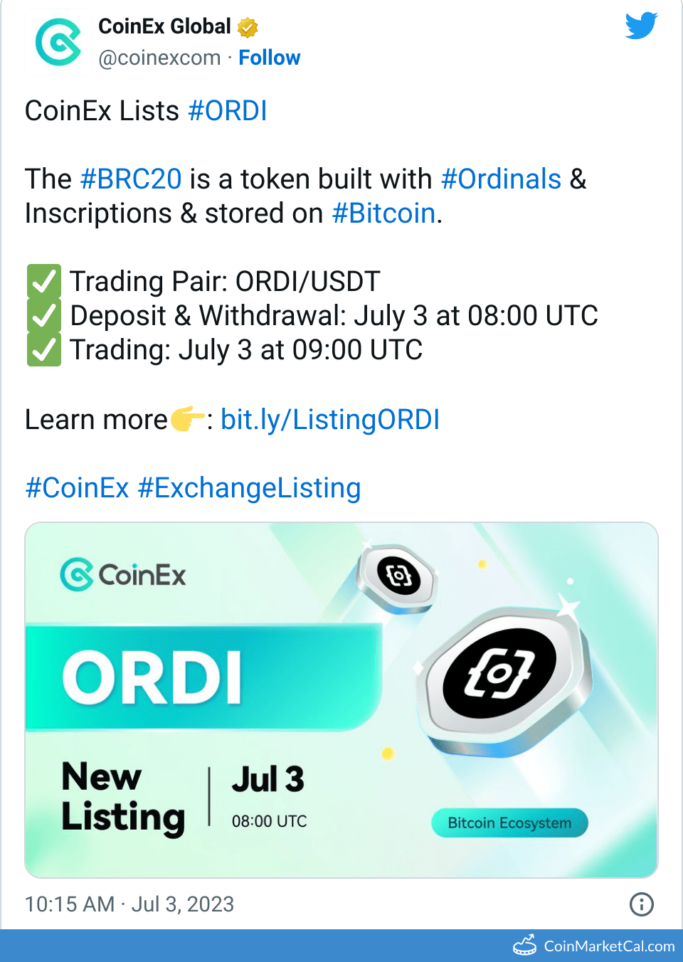 ORDI (ORDI) - 코인엑스 상장