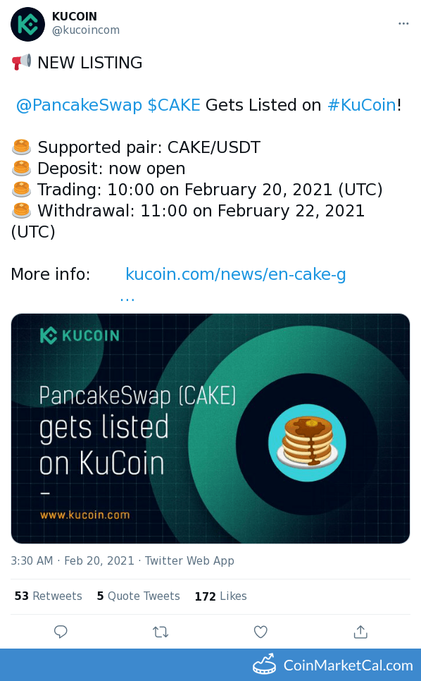 PancakeSwap (CAKE) KuCoin Listing