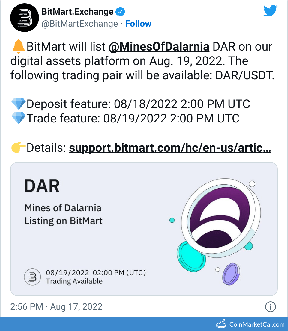 D DAR Open Network Price Today, Live Coin Chart & USD/USDT Rates | DropsTab