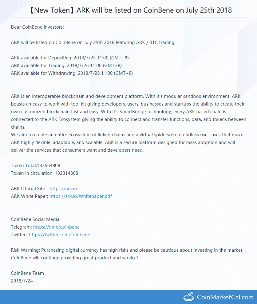 ARK (ARK) - 코인 베인 목록