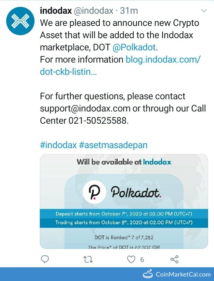 Polkadot Dot Indodax ìƒìž¥