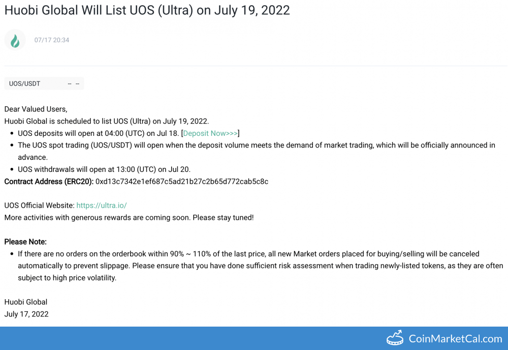 Ultra Huobi Global Listing