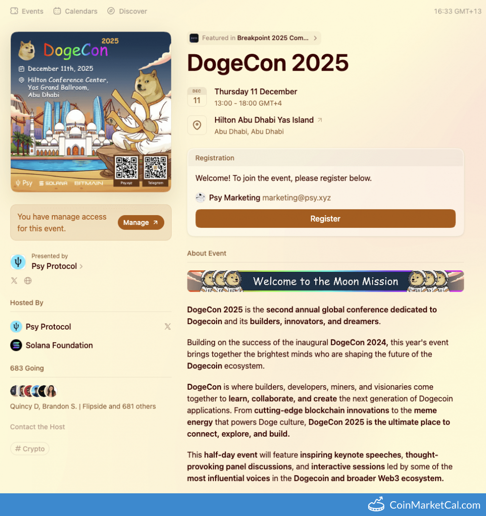 General Event (CRYPTO) and 1 other: DogeCon 2025 (Dec 11, 2025) |  CoinMarketCal