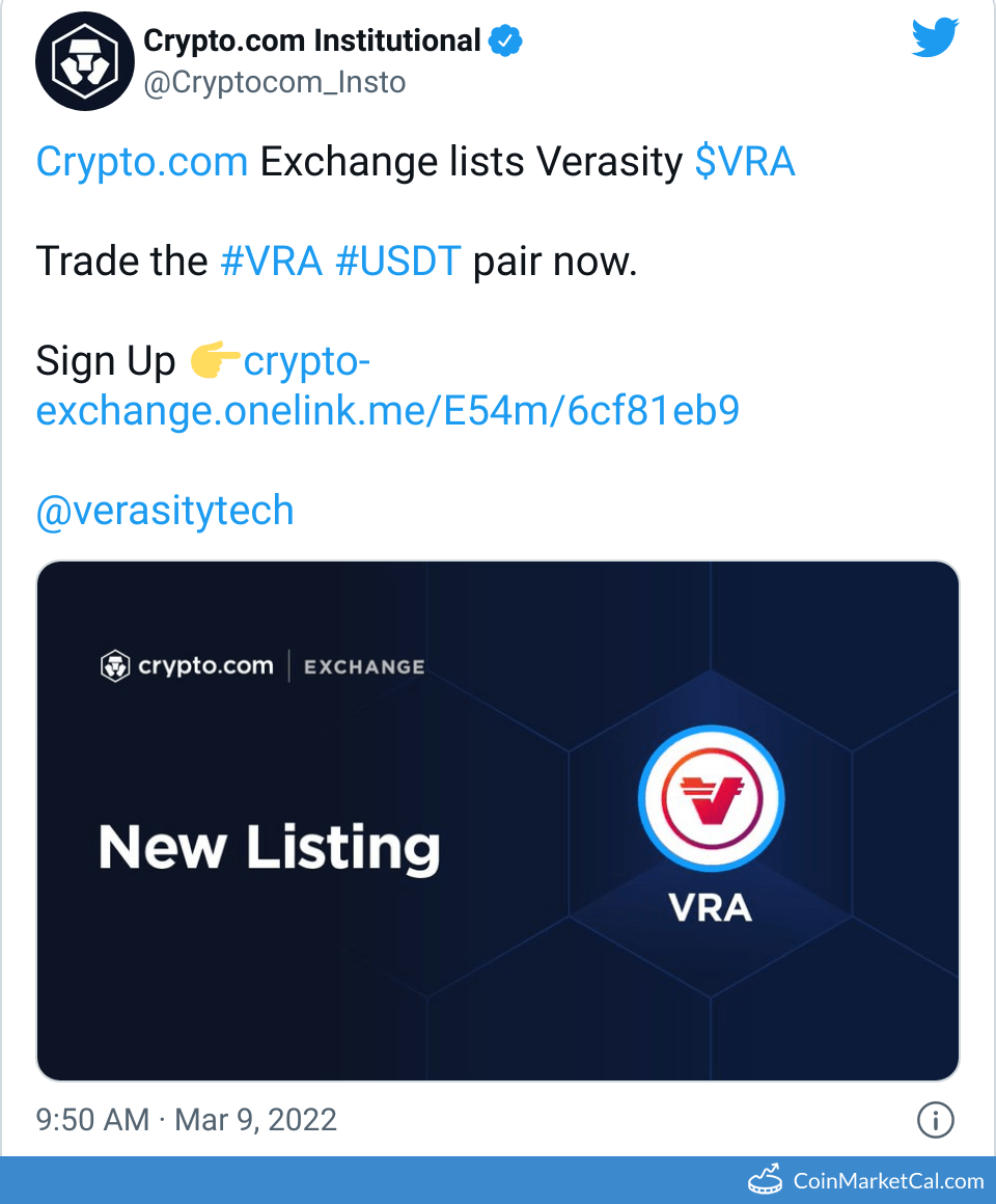 Verasity (VRA) - Crypto.com Exchange Listing