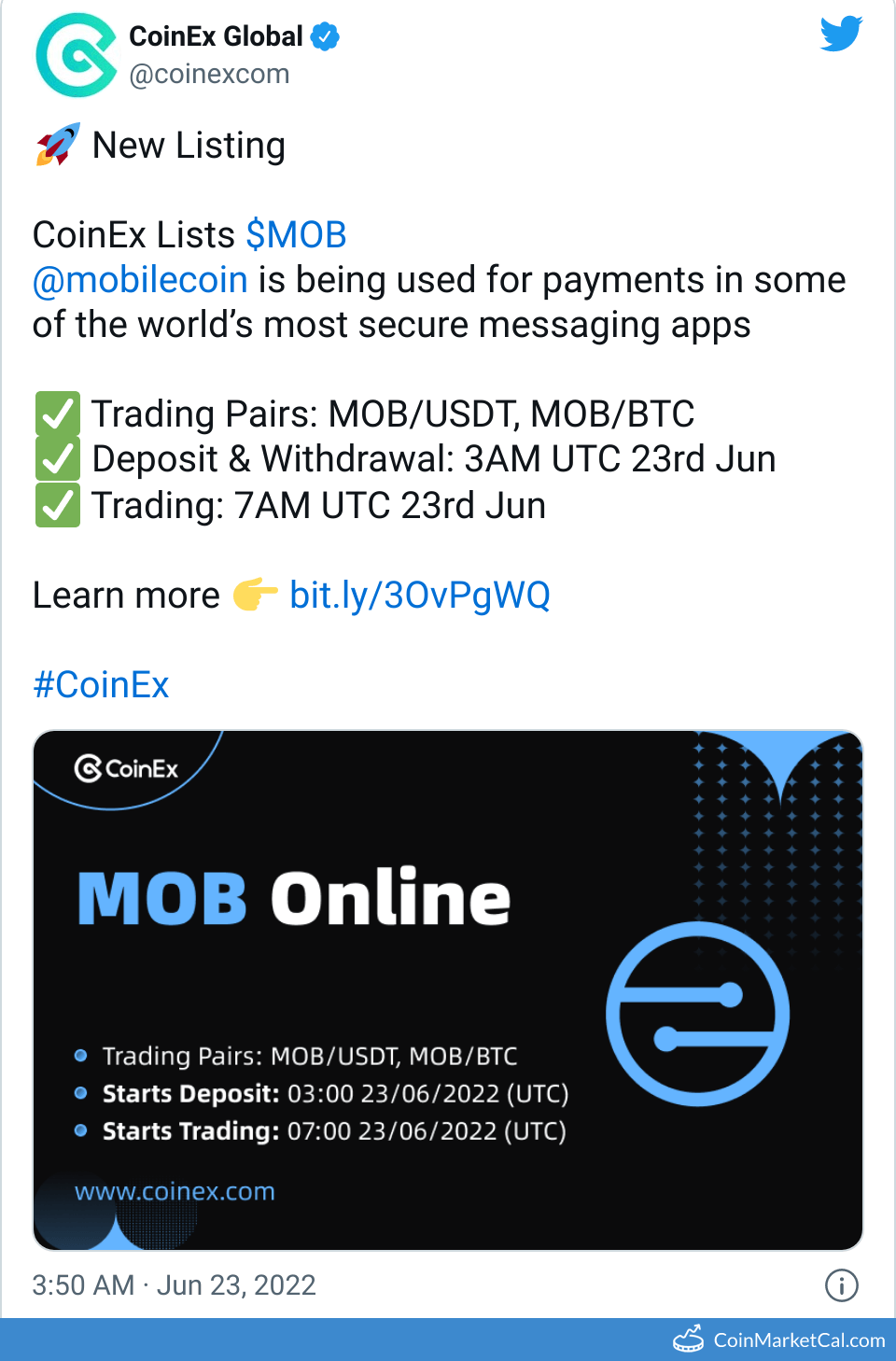 MobileCoin CoinEx Listing