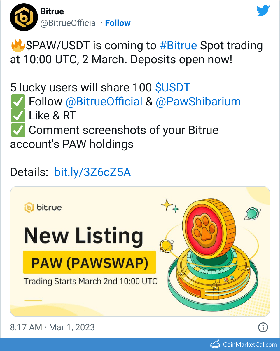 PAW (PAW) Bitrue Listing
