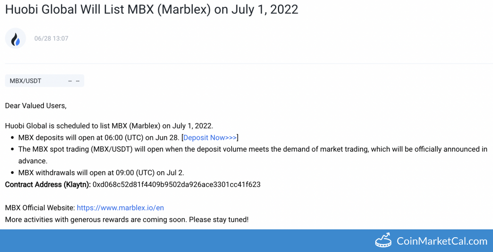Marblex Huobi Global Listing